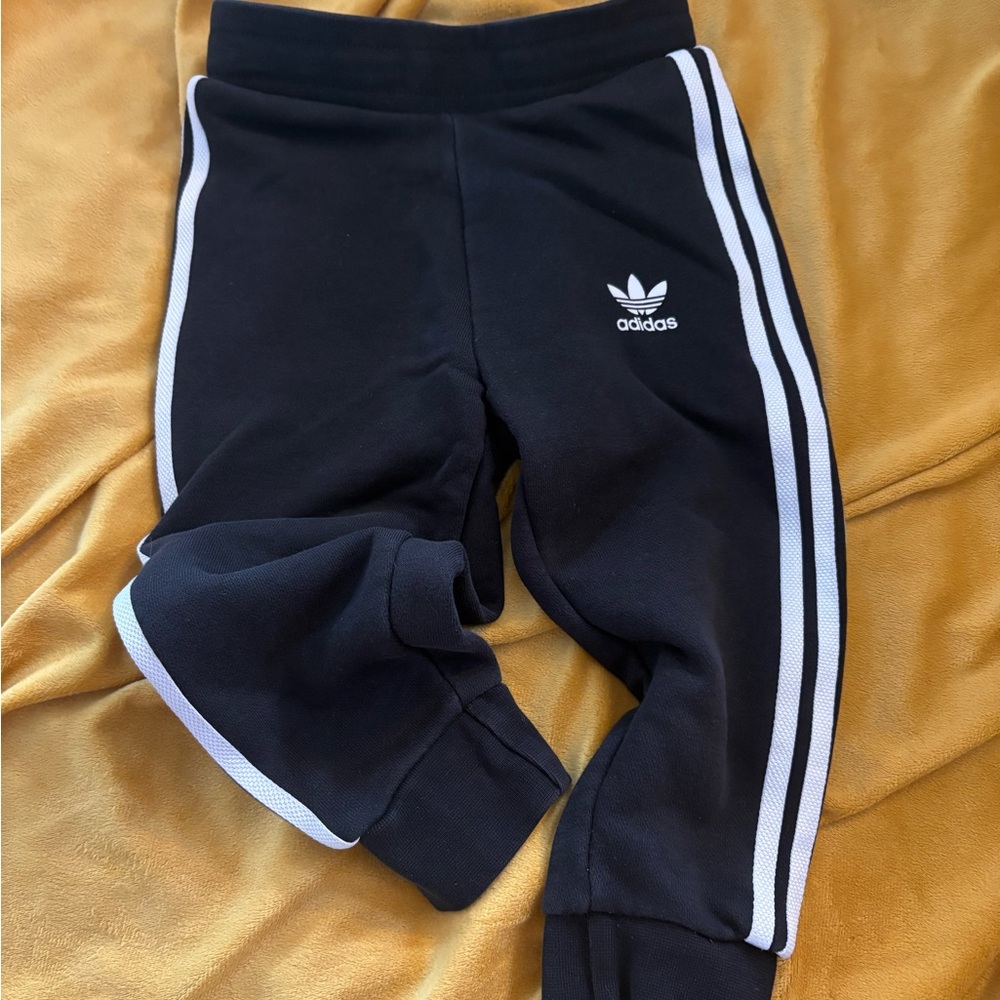 Adidas Kids Black Joggers with White Stripes